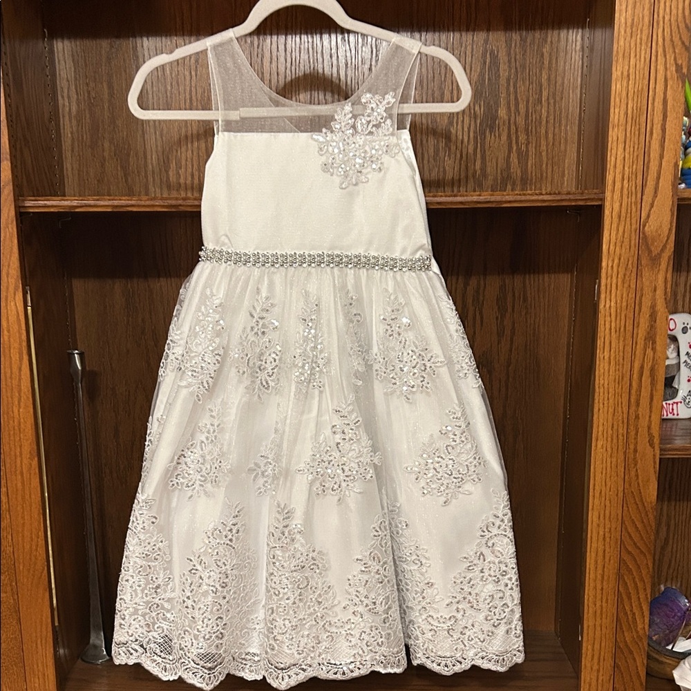 American Princess White Sequin Lace Pearl Dress